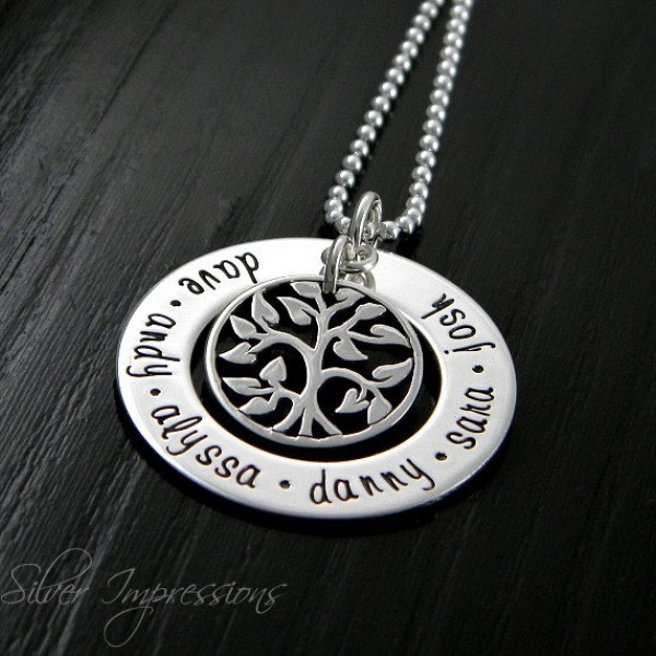 Tree of Life Necklace / Family Tree Washer / Personalized Necklace / Mom Jewelry / Hand Stamped