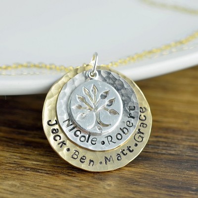Tree of Life Pendant - Family Tree Necklace - Tree of Life Jewelry - Mom Necklace with Kids Names - Grandma Gift