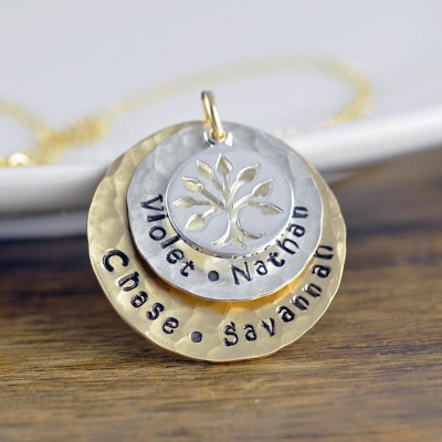 Tree of Life Pendant - Family Tree Necklace - Tree of Life Jewelry - Mom Necklace with Kids Names - Grandma Gift