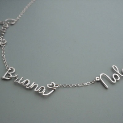 Triple Name Necklace with Small Hearts - silver personalized choker with 3 kids names for mother of three