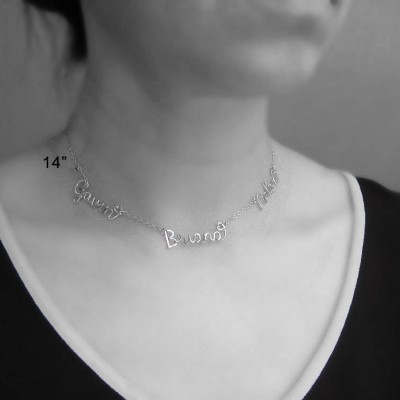 Triple Name Necklace with Small Hearts - silver personalized choker with 3 kids names for mother of three