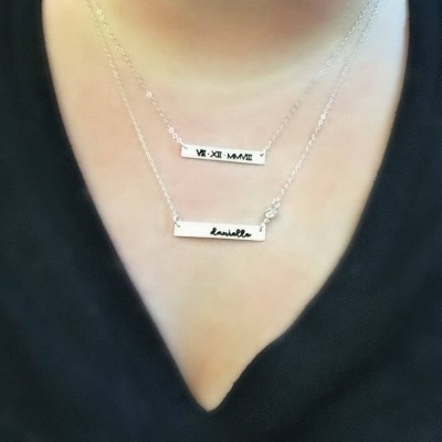 Two Layer Name Bar Necklace, Layering Necklace, Dainty Name, Initial Necklace, Bridesmaid Gift, Gift For Her, Silver Bar Necklace