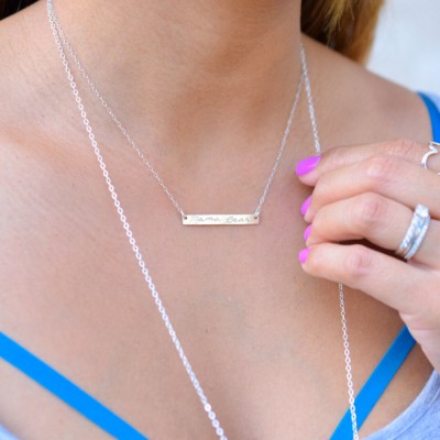 Two-Sided Custom Bar Necklace • 14k Rose Gold Sterling Silver • Hand Stamped Engraved Monogram Jewelry • Personalized Gift for Her