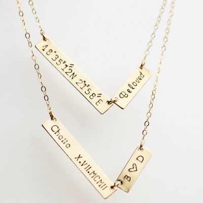 Two unbalanced Personalized name/initial bar necklace -2 Customized gold or silver name/initial plate necklace EP030