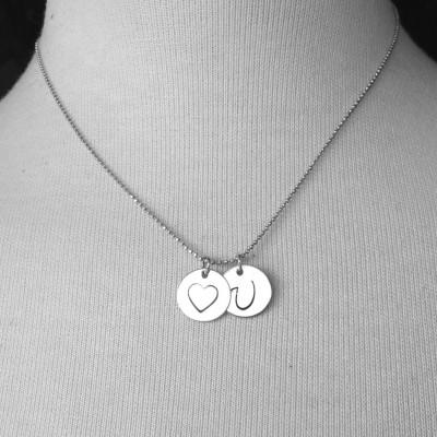 U Necklace, U Heart Necklace, Initial Necklace, Monogram Necklace, Hand Stamped Initial, Charm Necklace, U Pendant, Sterling Silver Jewelry