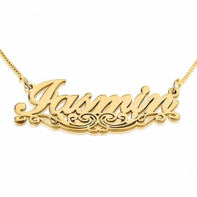 Underlined Name Necklace Swirl Line 24k Gold Plating - Custom Name Necklace - Personalized Name Jewelry - Christmas Gift