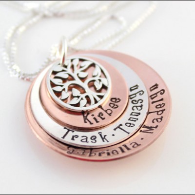 Unique Gifts for Her | Personalized Grandma Necklace, Christmas Gifts for Grandma, Tree of Life Charm, Mixed Metal Name Necklace