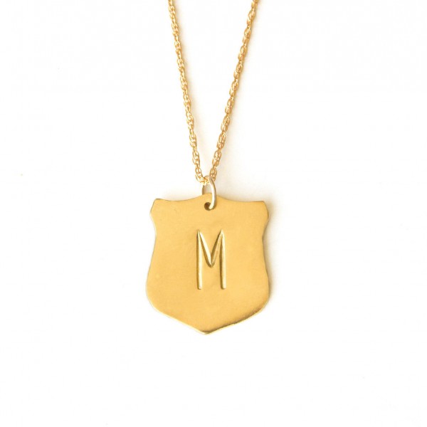 Unique Initial Necklace, Shield Shape, Personalized monogram Necklace, Unique Name Plate, Bridesmaid Gift, Gold/Silver Initial Necklace