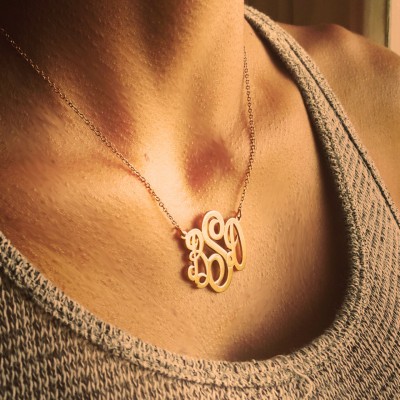 Upgraded thickness 18k Gold Monogram Pendant /personalized gold plated  Monogram necklace / Monogram Chain / Initials Necklace /
