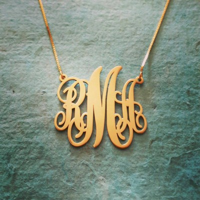 Upgraded thickness 18k Gold Monogram Pendant /personalized gold plated  Monogram necklace / Monogram Chain / Initials Necklace /