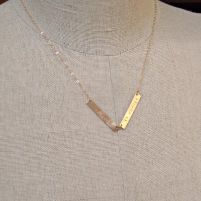 V-shaped Bar Necklace, Bar Nameplate Necklace,  Quote Necklace, Personalized Chevron Bar Necklace,  Hand Stamped Gold or Silver Necklace