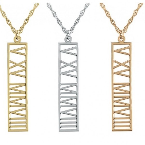 VERTICAL bar necklace. vertical roman numeral necklace. wedding date necklace. anniversary necklace. roman numeral jewlery Vertical Bar