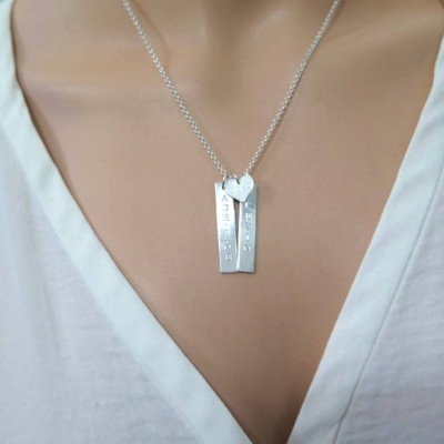 Vertical Bar Necklace, 2 Bar Necklace, Nameplate Necklace, Bridesmaid Gift, Personalized Gift Her, Monogram Necklace, Engrave Necklace, 925