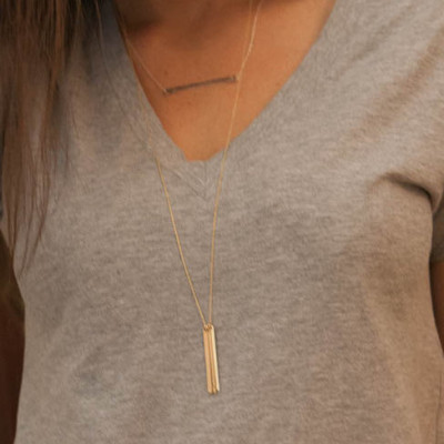 Vertical Bar Necklace Gold - Long Mom Necklace - Personalized Kids Names Long Gold Necklace - Long Layered 2 Bars - Engraved Push Present