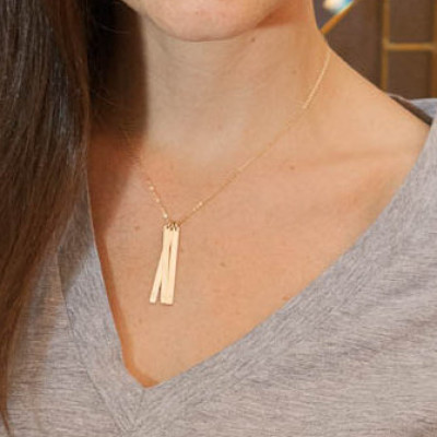 Vertical Bar Necklace Gold - Long Mom Necklace - Personalized Kids Names Long Gold Necklace - Long Layered 2 Bars - Engraved Push Present