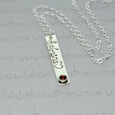 Vertical Bar Necklace Personalized Bar Necklace Sterling Silver Name Bar Necklace with Birthstone Jewelry for Mom Personalized Necklace Name
