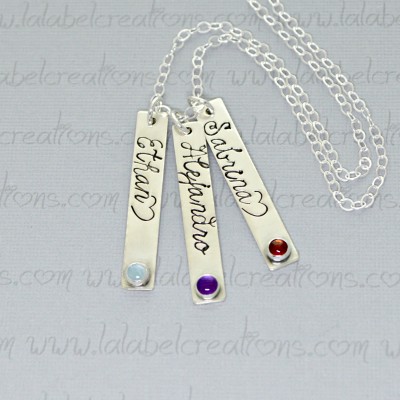 Vertical Bar Necklace Personalized Bar Necklace Sterling Silver Name Bar Necklace with Birthstone Jewelry for Mom Personalized Necklace Name