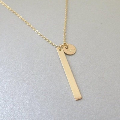 Vertical Bar Necklace, Personalized tag Necklace, Kids Name Necklace, Bridesmaid disc necklace, Anniversary Gift, Gift for wife