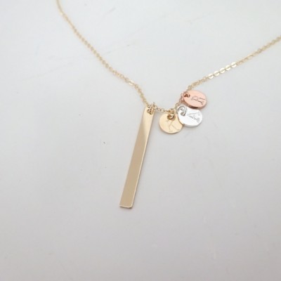 Vertical Bar Necklace, Personalized tag Necklace, Kids Name Necklace, Bridesmaid disc necklace, Anniversary Gift, Gift for wife