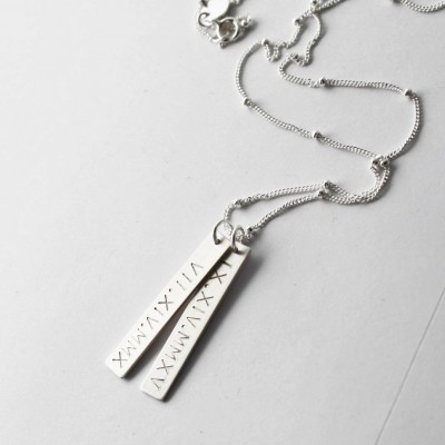 Vertical Bar Necklace, Roman Numerals, Personalized Jewelry, Gift For Her, Wedding Date Silver, Rose, Gold Necklace, The Silver Wren