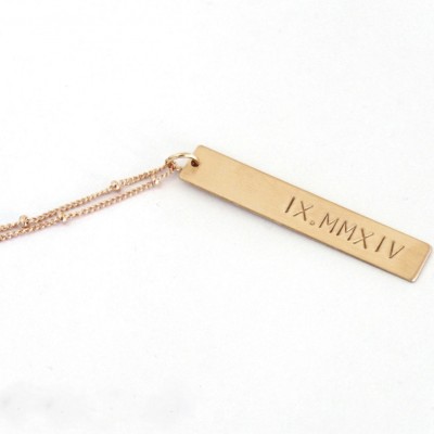Vertical Bar Necklace, Roman Numerals, Personalized Jewelry, Gift For Her, Wedding Date Silver, Rose, Gold Necklace, The Silver Wren