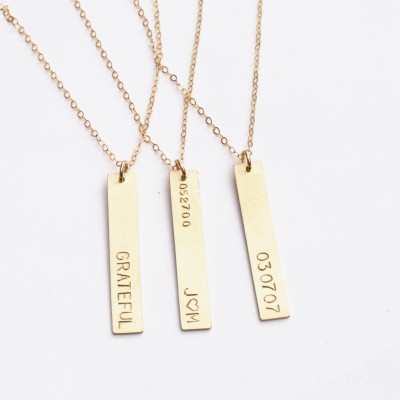 Vertical Gold Bar necklace, Long Necklace, Personalized Necklace, Gold Necklace, Customized Name, Personalized Jewelry, Name Necklace