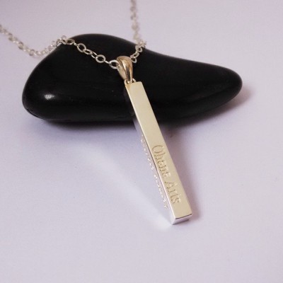 Vertical Name Bar Necklace,Vertical Silver Bar necklace,Rectangle Bar Jewelry,Custom Nameplate Bar Necklace,Long Rectangular Necklace