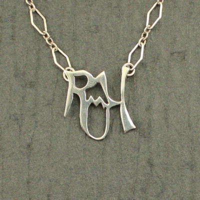 Vintage Sterling Silver Initial Pendant Letters R M H With Chain