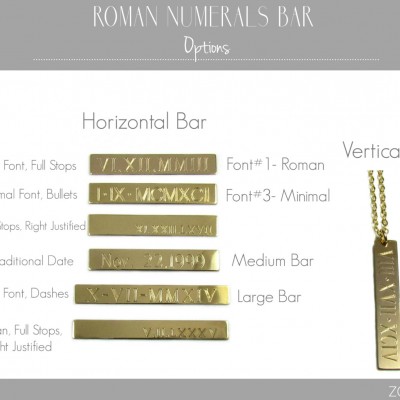 WEDDING DATE Roman Numeral Bar Necklace, Engraved Gold Bar Necklace, Personalized Nameplate Necklace, 14K Gold Filled or Sterling
