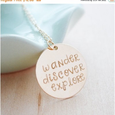 Wander Discover Explore Necklace - Wanderlust Collection - Gold Filled Inspirational Jewelry - Hand Stamped Travel Necklace