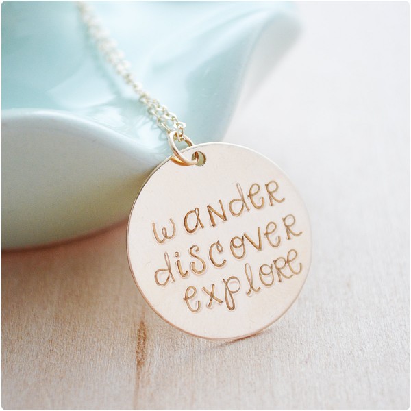 Wander Discover Explore Necklace - Wanderlust Collection - Gold Filled Inspirational Jewelry - Hand Stamped Travel Necklace