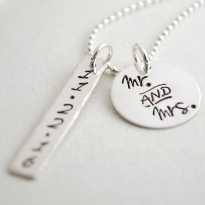 Wedding Date Engagement Necklace - Mr. and Mrs. Personalized Custom Necklace Hand Stamped Sterling Silver