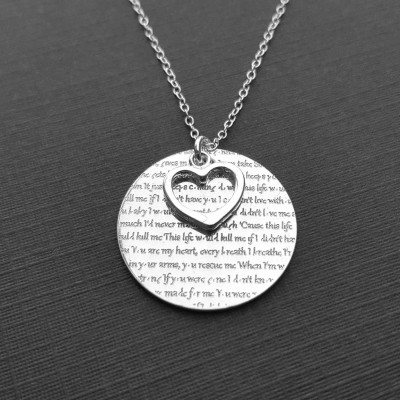 Wedding Vows Necklace, Wedding Song Jewelry, Wedding Vows Framed On A Pendant, Personalized Wedding Lyrics Charm