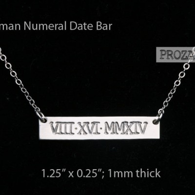 Wedding date bar necklace, Roman Numeral data bar necklace, Full name bar necklace, silver name necklace, initial necklace