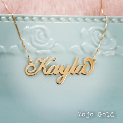 Womans Personalized Necklace/Womans Name Necklace/14 Karat Gold Name Necklace and Chain/Kayla Necklace/Personalized Nameplate/Birthday Gift