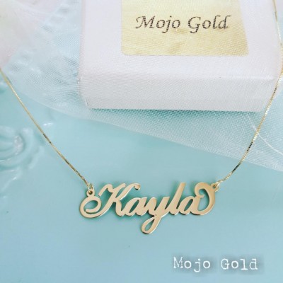 Womans Personalized Necklace/Womans Name Necklace/14 Karat Gold Name Necklace and Chain/Kayla Necklace/Personalized Nameplate/Birthday Gift