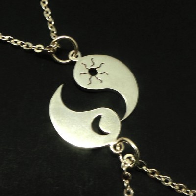Yin Yang Sun Crescent Moon Necklace Pendant Charm- Yin Yang Jewelry, Celestial Necklace, Couple Necklace Set, Cosmic Necklace
