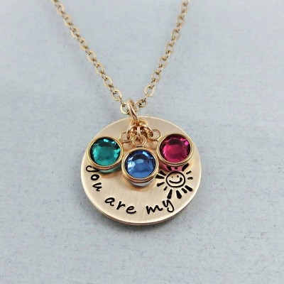 You Are My Sunshine Necklace - Personalized Gold Necklace - Birthstone Necklace - Hand Stamped Jewelry - Gold Sunshine Jewelry - Mom Jewelry