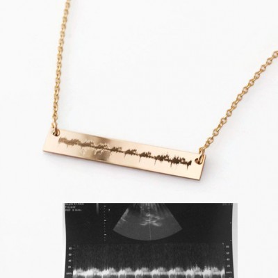 Your voice sound wave secret message horizontal bar nameplate necklace • Voice sound wave | yellow or rose GOLD filled or sterling silver
