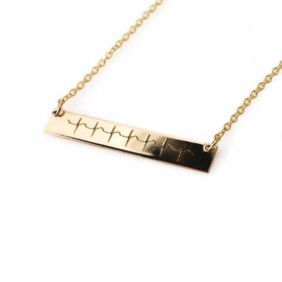 Your voice sound wave secret message horizontal bar nameplate necklace • Voice sound wave | yellow or rose GOLD filled or sterling silver