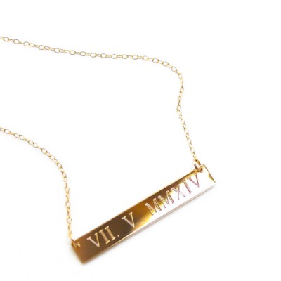 custom Roman numbers bar necklace - Roman date necklace - Roman number bar pendant - gold bar with Roman numbers - engraved Roman numbers