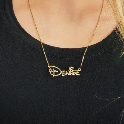gold disney font pendant - disney jewelry - disney lovers - disney gift - disney necklace name - personalized disney necklace - disney name