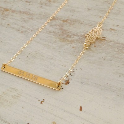 gold necklace- bar necklace -name necklace - gold bar necklace - gold filled necklace- hamsa necklace - skinny bar necklace - B250