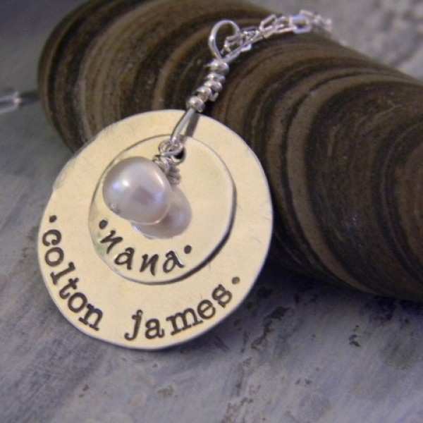 grandmother  necklace - personalized mothers necklace -  hand stamped name -  nana - custom necklace with grandchildren names