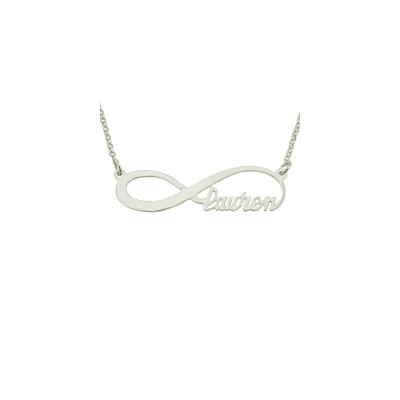 inf04wS  - Rhodium Plated Sterling Silver 1.25" Infinity Name Necklace
