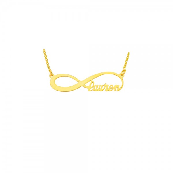 inf04yS  - Yellow Gold Plated Sterling Silver 1.25" Infinity Name Necklace