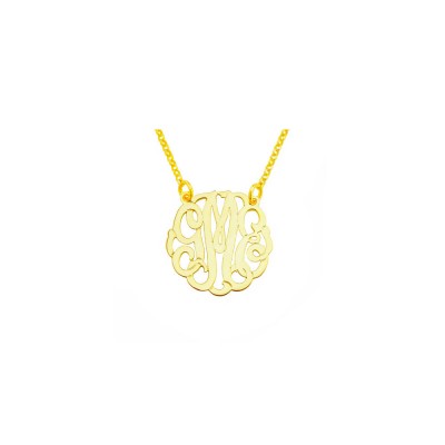 mono132y - Yellow Gold Plated .85"(Nickel Size)Sterling Silver Cruly Monogram Necklace