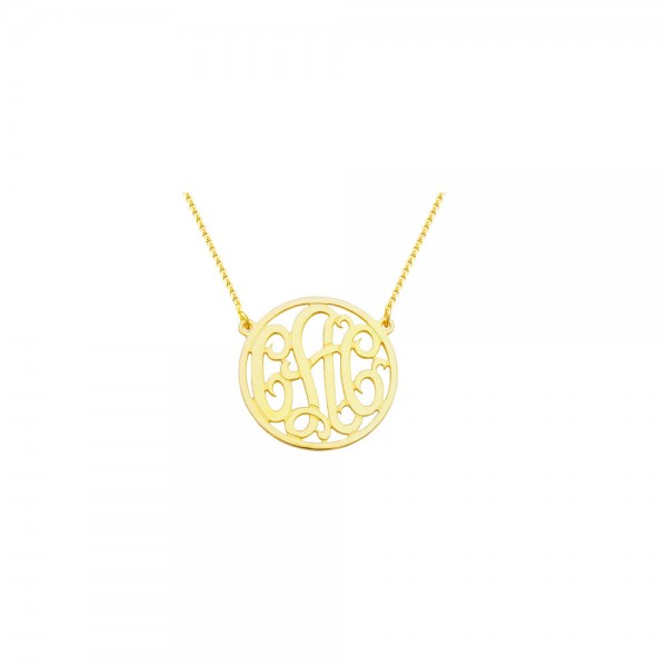mono43 Yellow Gold Plated 1.5" Sterling Silver Circle Monogram Necklace