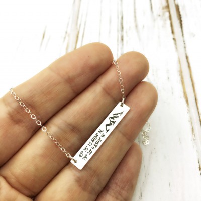 mountain engraved necklace/ shenandoah/Gold filled /Sterling Silver Bar Necklace Personalized Name ID/ Customized text message Necklace
