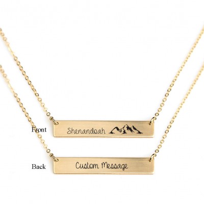 mountain engraved necklace/ shenandoah/Gold filled /Sterling Silver Bar Necklace Personalized Name ID/ Customized text message Necklace